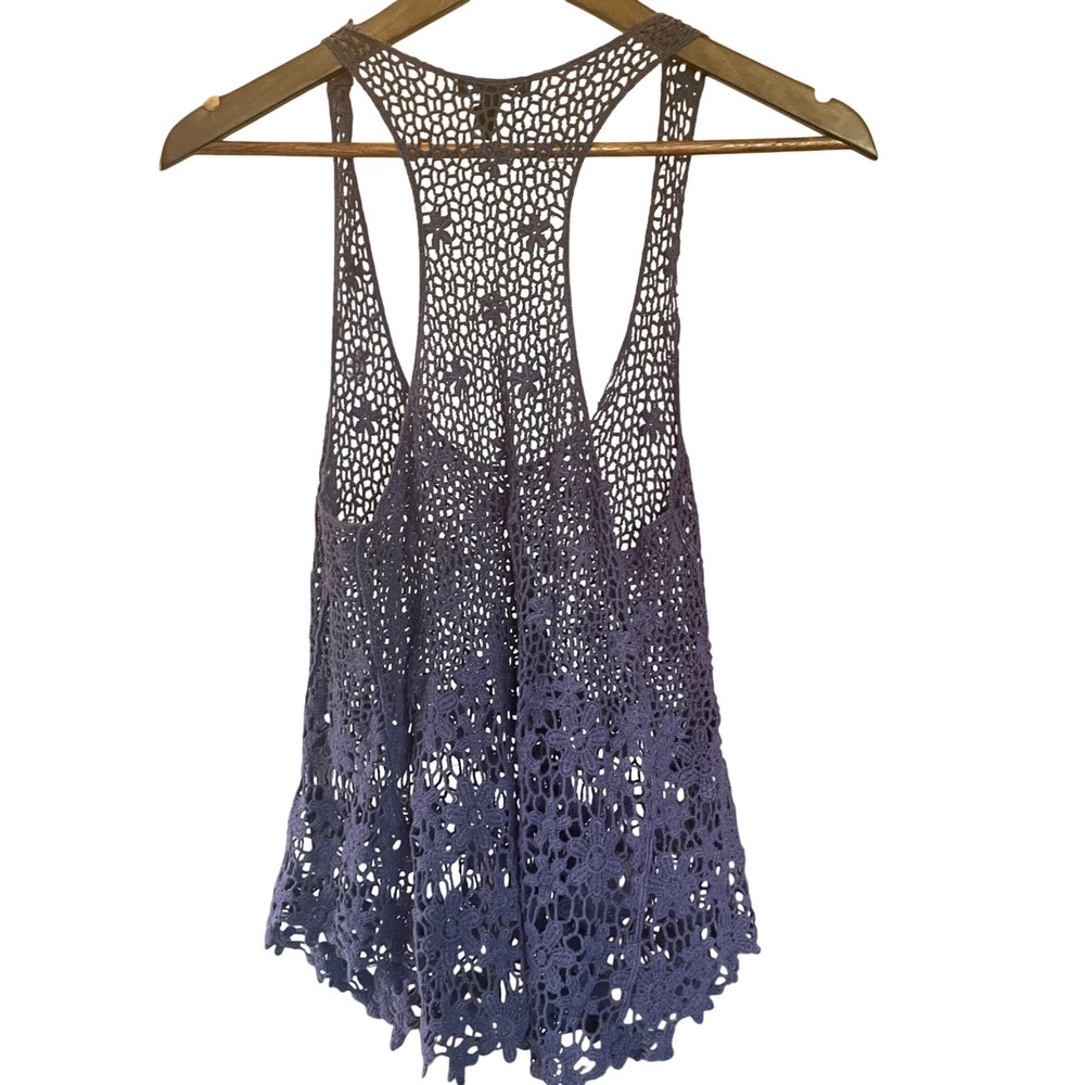 Womens Floral Fairy Crochet Knit Tank Top Ethereal Coastal Size Small Layering
